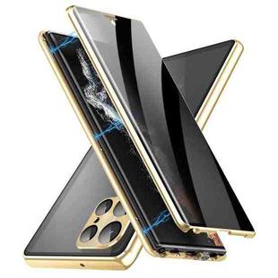For Samsung Galaxy S25 Ultra 5G Privacy Full Cover Magnetic Metal Tempered Glass Phone Case(Gold)