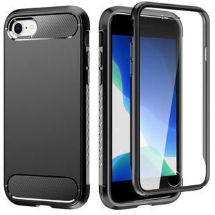 For iPhone SE 2022 / SE 2020 / 8 / 7 Shockproof TPU Frame + Solid Color PC Back Case + Front PET Screen Film(Black)