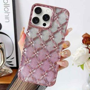 For iPhone 15 Pro Star Flower Electroplated TPU Phone Case with Gradient Glitter Paper(Pink)