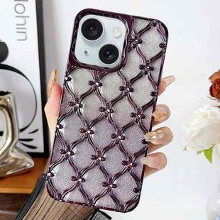 For iPhone 15 Star Flower Electroplated TPU Phone Case with Gradient Glitter Paper(Purple)