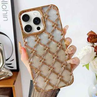 For iPhone 14 Pro Star Flower Electroplated TPU Phone Case with Gradient Glitter Paper(Gold)