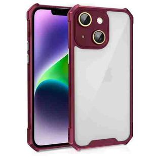 For iPhone 14 Shockproof Acrylic Phone Case with Lens Glass Film(Wine Red)