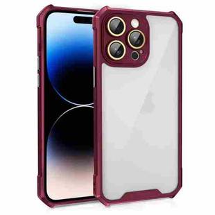 For iPhone 14 Pro Shockproof Acrylic Phone Case with Lens Glass Film(Wine Red)