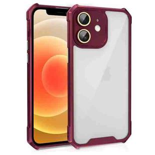 For iPhone 12 Shockproof Acrylic Phone Case with Lens Glass Film(Wine Red)