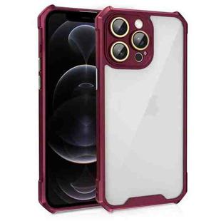 For iPhone 12 Pro Shockproof Acrylic Phone Case with Lens Glass Film(Wine Red)