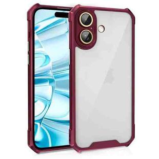 For iPhone 16 Shockproof Acrylic Phone Case with Lens Glass Film(Wine Red)