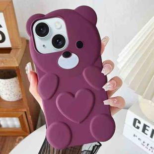 For iPhone 15 Bear Shape Oil-sprayed TPU Phone Case(Dark Purple)