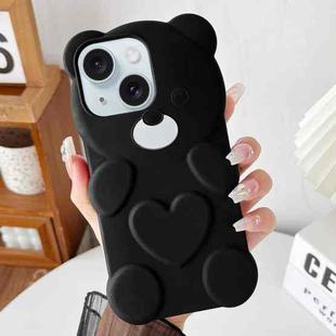 For iPhone 15 Bear Shape Oil-sprayed TPU Phone Case(Black)