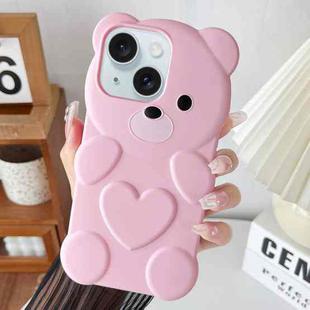 For iPhone 15 Bear Shape Oil-sprayed TPU Phone Case(Pink)