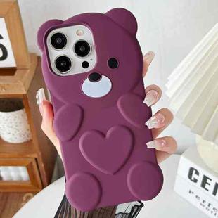 For iPhone 12 Pro Bear Shape Oil-sprayed TPU Phone Case(Dark Purple)