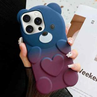 For iPhone 15 Pro Max Bear Shape Oil-sprayed Gradient TPU Phone Case(Blue Purple)