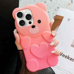 For iPhone 15 Pro Max Bear Shape Oil-sprayed Gradient TPU Phone Case(Pink Rose Red)