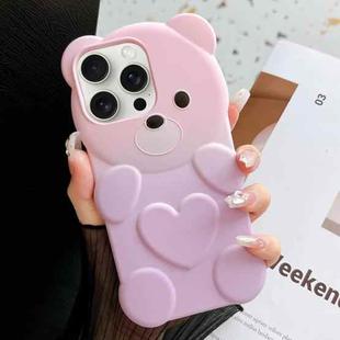 For iPhone 15 Pro Bear Shape Oil-sprayed Gradient TPU Phone Case(Pink Purple)