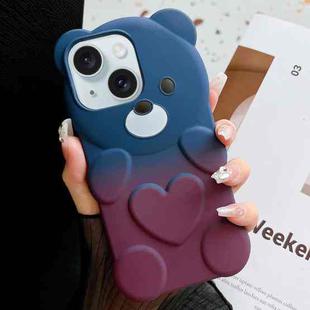 For iPhone 15 Bear Shape Oil-sprayed Gradient TPU Phone Case(Blue Purple)