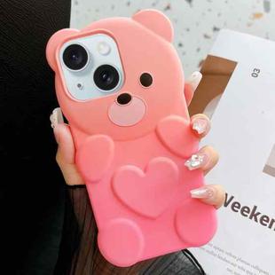 For iPhone 15 Bear Shape Oil-sprayed Gradient TPU Phone Case(Pink Rose Red)
