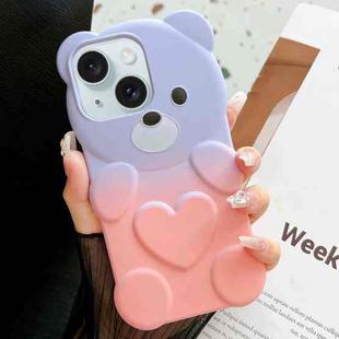 For iPhone 14 Bear Shape Oil-sprayed Gradient TPU Phone Case(Purple Pink)