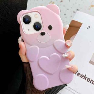 For iPhone 13 Bear Shape Oil-sprayed Gradient TPU Phone Case(Pink Purple)