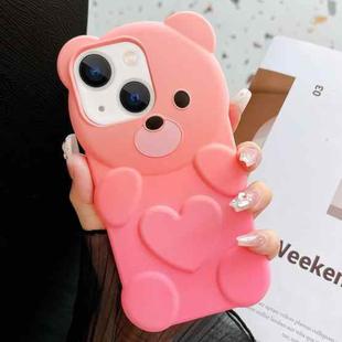 For iPhone 13 Bear Shape Oil-sprayed Gradient TPU Phone Case(Pink Rose Red)