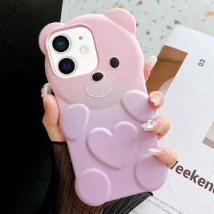 For iPhone 12 Bear Shape Oil-sprayed Gradient TPU Phone Case(Pink Purple)