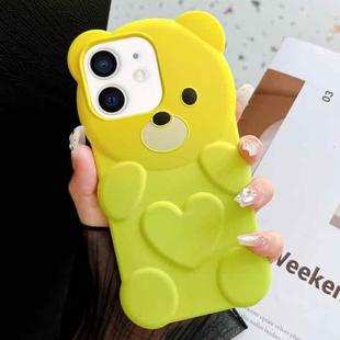 For iPhone 12 Bear Shape Oil-sprayed Gradient TPU Phone Case(Yellow Green)
