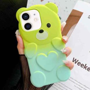 For iPhone 11 Bear Shape Oil-sprayed Gradient TPU Phone Case(Green Cyan-blue)