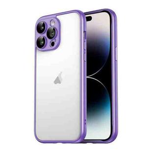 For iPhone 14 Pro Max Macaron PC Phone Pure Border Frame with Lens Glass Film(Purple)