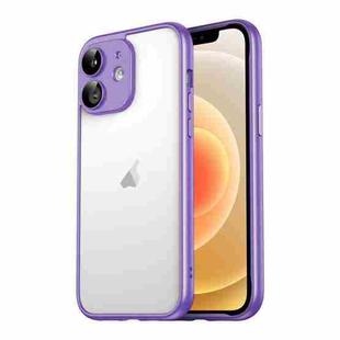 For iPhone 12 Macaron PC Phone Pure Border Frame with Lens Glass Film(Purple)