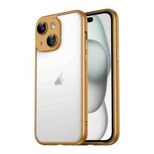 For iPhone 15 Macaron PC Phone Pure Border Frame with Lens Glass Film(Gold)