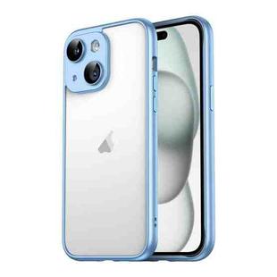 For iPhone 15 Plus Macaron PC Phone Pure Border Frame with Lens Glass Film(Blue)
