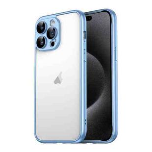 For iPhone 15 Pro Max Macaron PC Phone Pure Border Frame with Lens Glass Film(Blue)