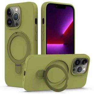 For iPhone 12 Pro Max MagSafe Magnetic Liquid Silicone Phone Case with Ring Holder(Willow Green)