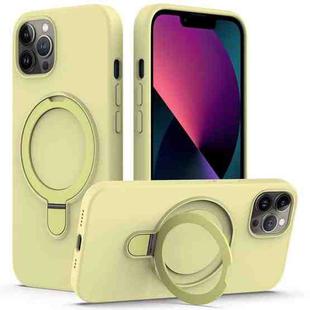 For iPhone 12 Pro MagSafe Magnetic Liquid Silicone Phone Case with Ring Holder(Yellow)