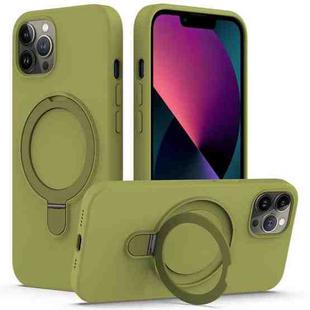 For iPhone 12 Pro MagSafe Magnetic Liquid Silicone Phone Case with Ring Holder(Willow Green)