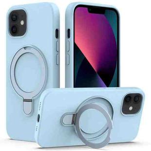 For iPhone 12 MagSafe Magnetic Liquid Silicone Phone Case with Ring Holder(Sky Blue)