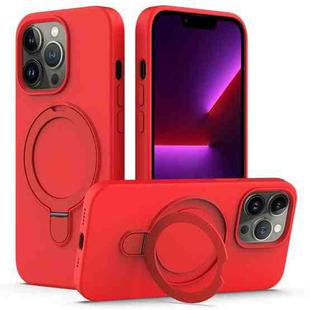 For iPhone 13 Pro Max MagSafe Magnetic Liquid Silicone Phone Case with Ring Holder(Red)