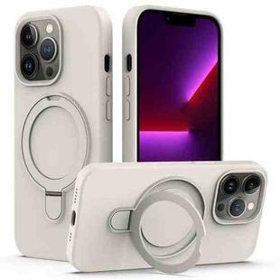 For iPhone 13 Pro MagSafe Magnetic Liquid Silicone Phone Case with Ring Holder(Antique White)