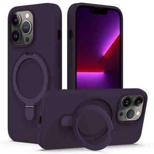 For iPhone 13 Pro MagSafe Magnetic Liquid Silicone Phone Case with Ring Holder(Purple)