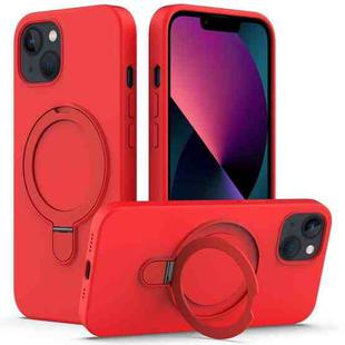 For iPhone 13 Liquid Silicone MagSafe Magnetic Phone Case with Ring Holder(Red)