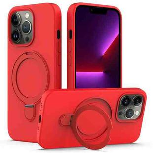 For iPhone 14 Pro Max MagSafe Magnetic Liquid Silicone Phone Case with Ring Holder(Red)