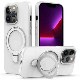 For iPhone 14 Pro MagSafe Magnetic Liquid Silicone Phone Case with Ring Holder(White)