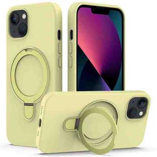 For iPhone 14 Plus MagSafe Magnetic Liquid Silicone Phone Case with Ring Holder(Yellow)