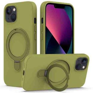For iPhone 14 Plus MagSafe Magnetic Liquid Silicone Phone Case with Ring Holder(Willow Green)