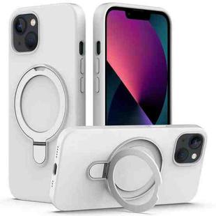 For iPhone 15 Plus MagSafe Magnetic Liquid Silicone Phone Case with Ring Holder(White)