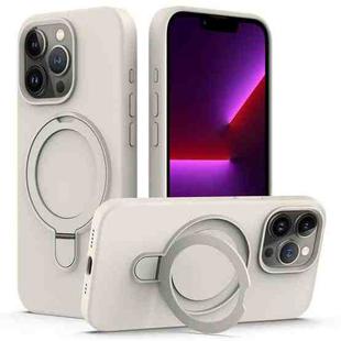 For iPhone 15 Pro Max MagSafe Magnetic Liquid Silicone Phone Case with Ring Holder(Antique White)