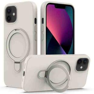 For iPhone 11 MagSafe Magnetic Liquid Silicone Phone Case with Ring Holder(Antique White)