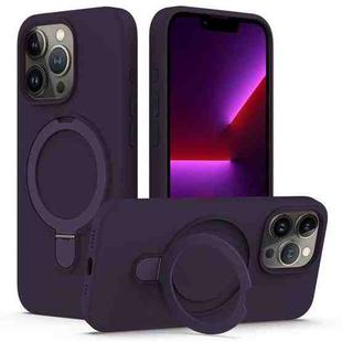 For iPhone 16 Pro Liquid Silicone MagSafe Magnetic Phone Case with Ring Holder(Purple)