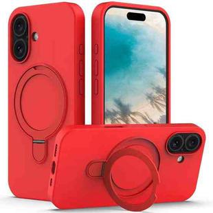 For iPhone 16 Plus Liquid Silicone MagSafe Magnetic Phone Case with Ring Holder(Red)