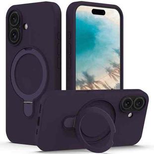 For iPhone 16 Plus Liquid Silicone MagSafe Magnetic Phone Case with Ring Holder(Purple)