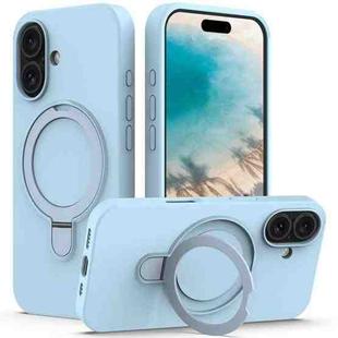 For iPhone 16 Plus Liquid Silicone MagSafe Magnetic Phone Case with Ring Holder(Sky Blue)