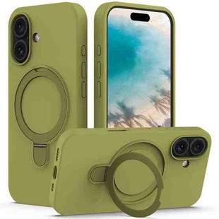 For iPhone 16 Plus Liquid Silicone MagSafe Magnetic Phone Case with Ring Holder(Willow Green)